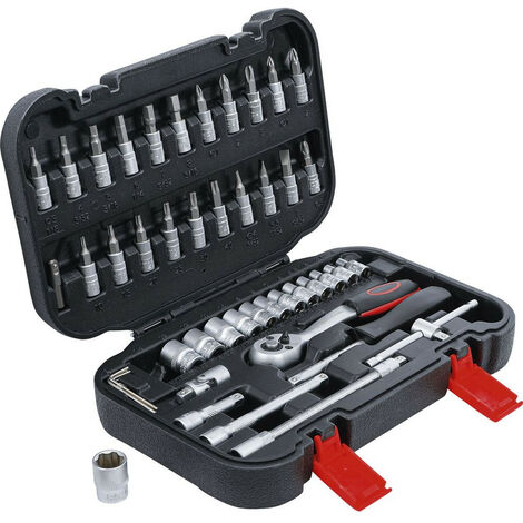 Bgs Technic – Coffret cliquet et douilles 1/4' – 46 pièces en acier chrome-vanadium – Douilles 4 à 14 mm – Embouts 6 pans, Torx, Phillips, Pozidriv