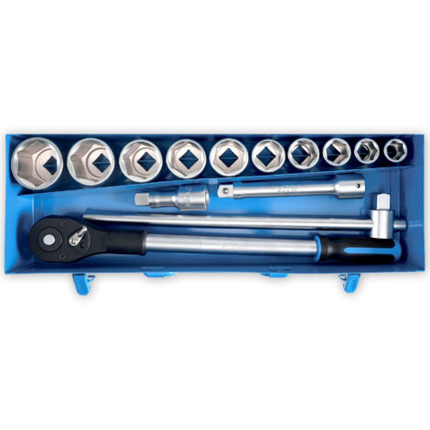 Bgs Technic – Coffret cliquet et douilles 22 à 50 mm – 10 douilles en chrome vanadium – Type renforcé avec tête noire – Accessoires inclus