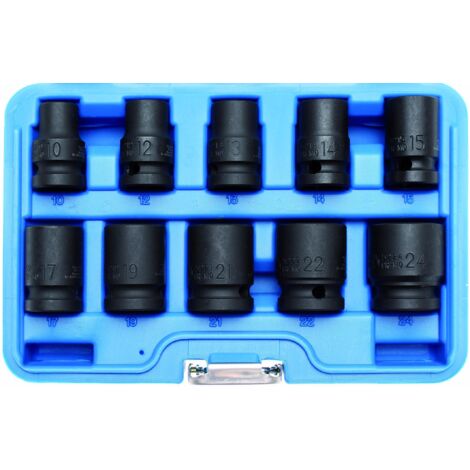 Bgs Technic – Coffret de 10 douilles à choc carrées 1/2 – Dimensions 10-24mm – Pour applications intensives – Matériaux de haute qualité