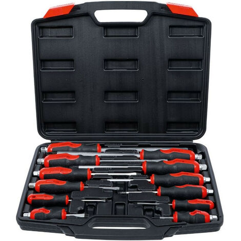 Bgs Technic – Coffret de 12 tournevis assortis – 6 plats et 6 cruciformes – Tige traversante – Poignée ergonomique Softgrip – Pointe magnétique