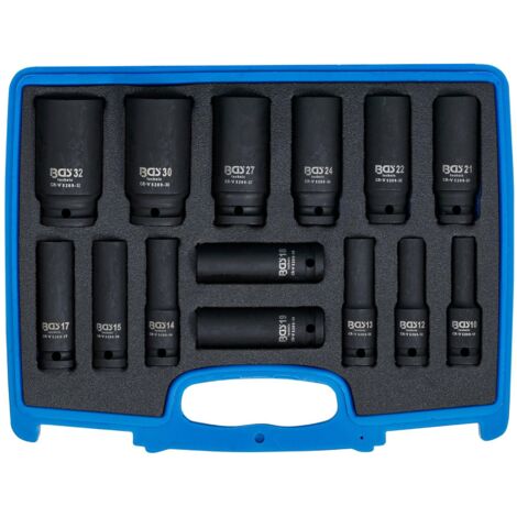 Bgs Technic – Coffret de 14 douilles à choc profondes Gear Lock 10-32 mm – Acier chrome-vanadium – Pour cliquet et clé à choc – Multi-empreintes