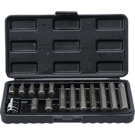 Bgs Technic – Coffret de 14 embouts six pans 30/75mm – Adaptateur carré 1/2 vers six pans 3/8 – Pour vissage professionnel et assemblage bois