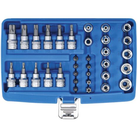 Bgs Technic – Coffret de 34 embouts et douilles torx – Acier chrome-vanadium – Finition chromé satiné – Pour mécanique et bricolage