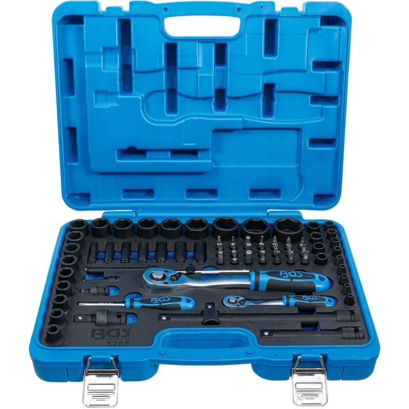 Coffret de Douilles à choc, six pans 6,3 mm (1/4") + 12,5 mm (1/2") 69 pièces