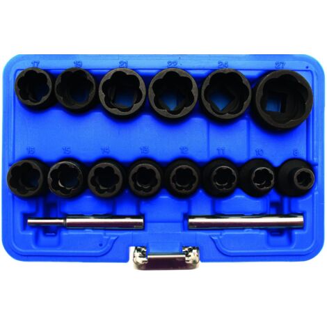 Bgs Technic – Coffret de douilles extracteurs de vis 16 pièces – Profil spirale pour vis abîmées – Dimensions 8 à 27 mm – Compatible clé à cliquet