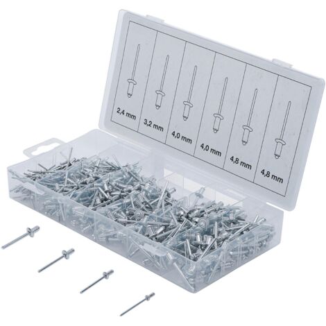 Bgs Technic – Coffret de rivets aveugles en aluminium – Assortiment 400 rivets de 2.4 à 4.8 mm – Pour métal et plastique – Installation facile