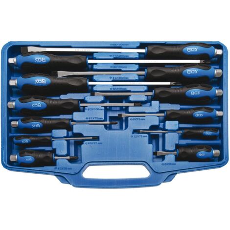 Bgs Technic – Coffret de tournevis 12 pièces – 6 tournevis plats et 6 cruciformes – Poignée ergonomique – Embout 6 pans pour clé ou douille