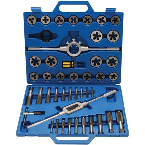 Bgs Technic – Coffret tarauds et filières 40 pièces – Dimensions 1/4 à 1 pouce – Acier à outils GCr15 – Pour filetage fin et grossier