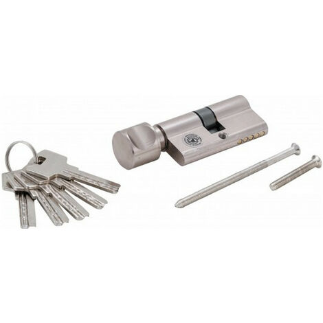 Bgs Technic – Cylindre de serrure de sécurité avec bouton 70 mm – Dimensions 35/35 mm – 5 clés fournies – Matériau chrome/argent