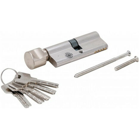 Bgs Technic – Cylindre de serrure de sécurité avec bouton 80 mm – 5 clés incluses – Compatible avec portes standards – Finition chrome/argent