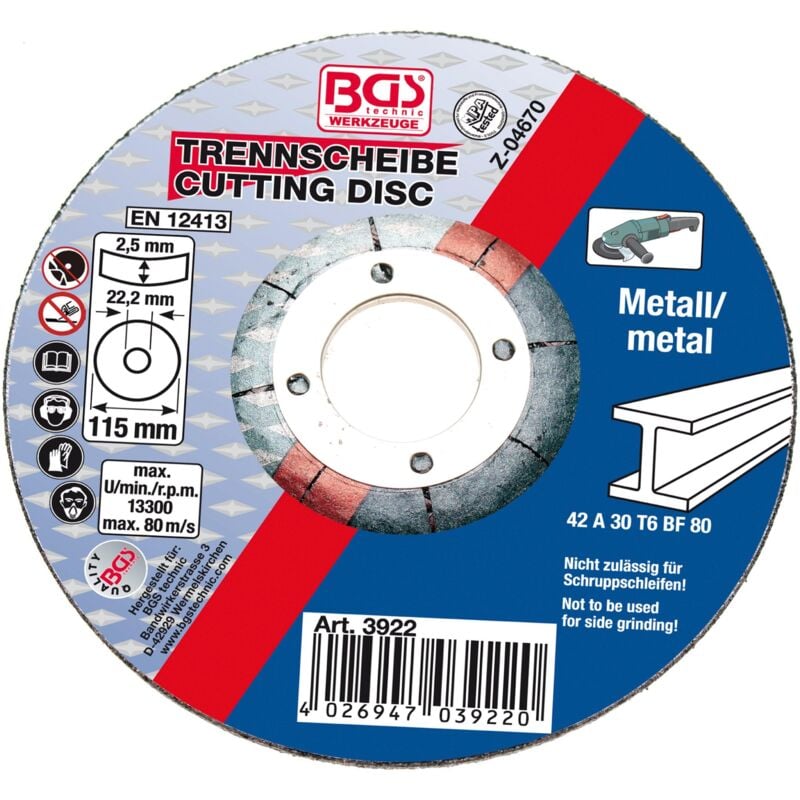 Disco da taglio per metallo Ø 115 x 2,5 x 22,2 mm