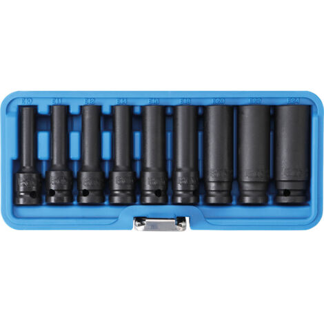 Bgs Technic – Douilles à chocs Torx femelles longues 1/2 – Coffret de 9 douilles E10 à E24 – Pour couple élevé sur matériaux difficiles