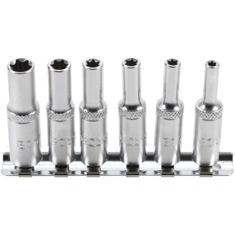 Bgs Technic – Douilles torx femelles longues 1/4 – Acier chrome vanadium – Dimensions E4, E5, E6, E7, E8, E10 – Support métallique inclus