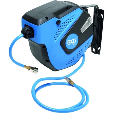 Bgs Technic – Enrouleur pneumatique automatique 11.5m – Tuyau 12mm – Pression max 20 bars – PVC renforcé – Système de retenue et arrêt automatique