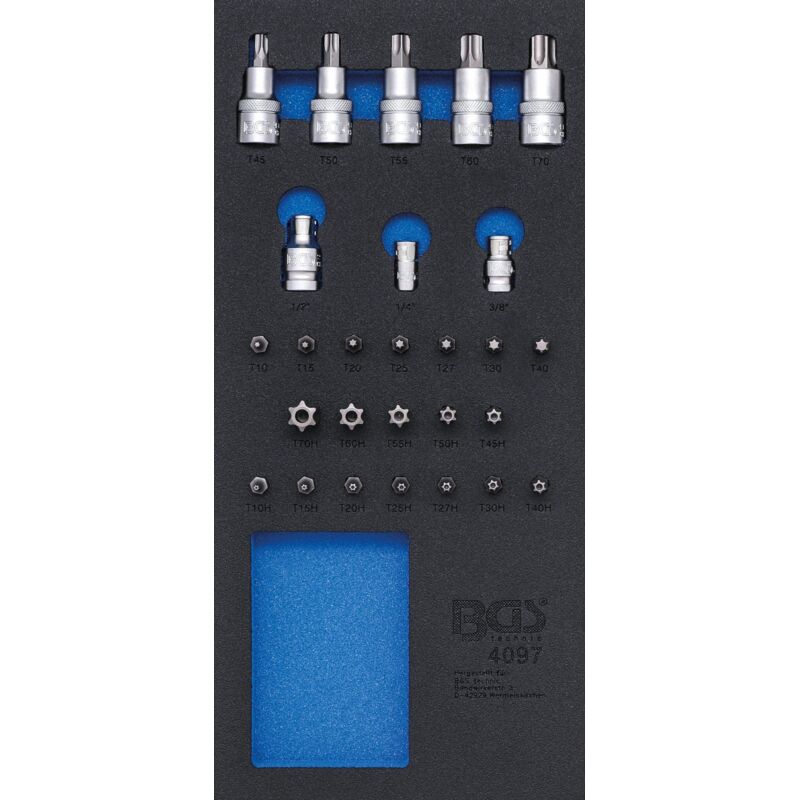 Bgs Technic - Insert de servante d'atelier 1/3 : Assortiment d'embouts et de douilles à embouts 27 pièces