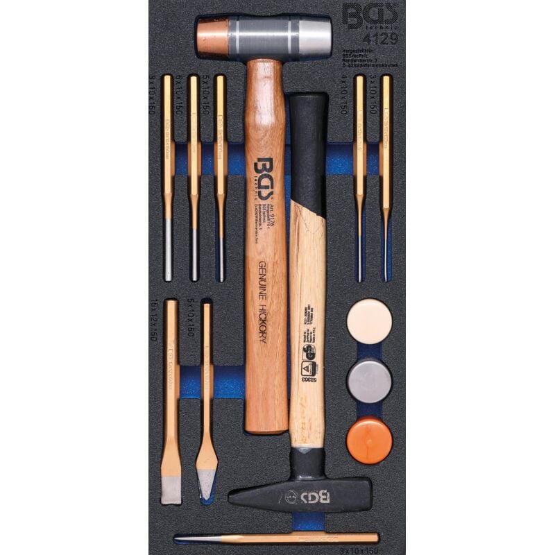 Bgs Technic - Insert de servante d'atelier 1/3 : Jeu de marteaux, de burin 14 pièces