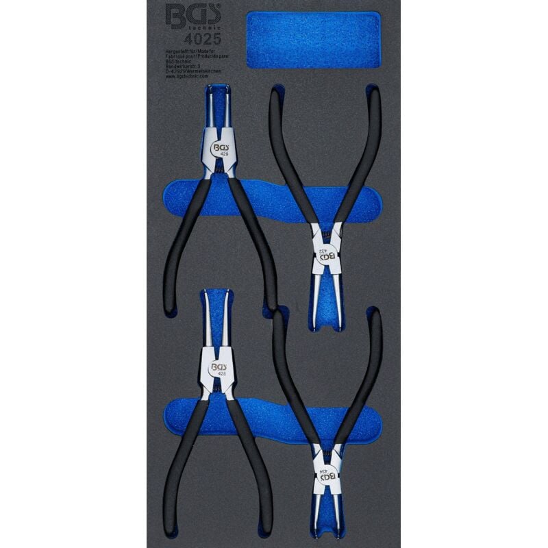 Bgs Technic - Insert de servante d'atelier 1/3 : Jeu de pinces à circlips 4 pièces