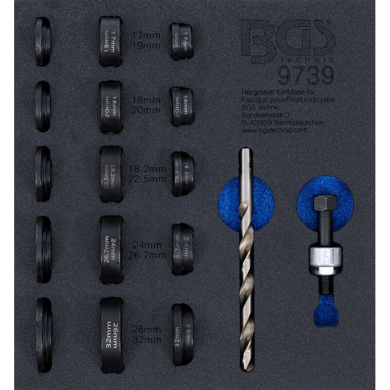 Insert de servante d'atelier 1/6 : Jeu de matrices de poinçonnage pour capteur de stationnement ø 17 - 32 mm