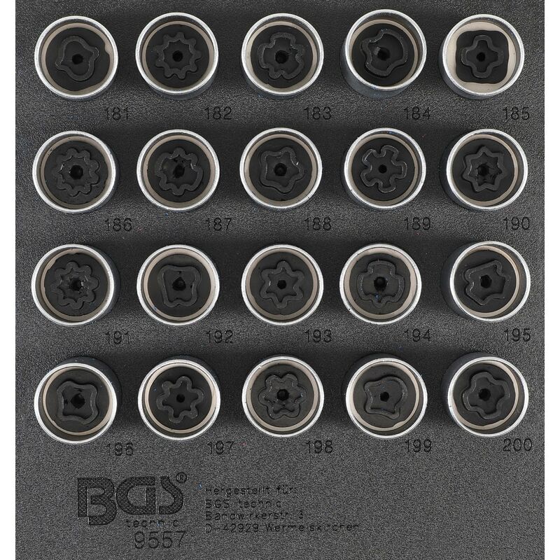 Bgs Technic - Insert de servante d'atelier 1/6 : Jeu d'outils pour écrous antivol pour Opel (type b) 20 pièces