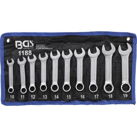 Bgs Technic – Jeu de 10 clés mixtes courtes 10-19mm – Acier chrome-vanadium – Oeil coudé à 15° – Forgé à froid pour résistance accrue
