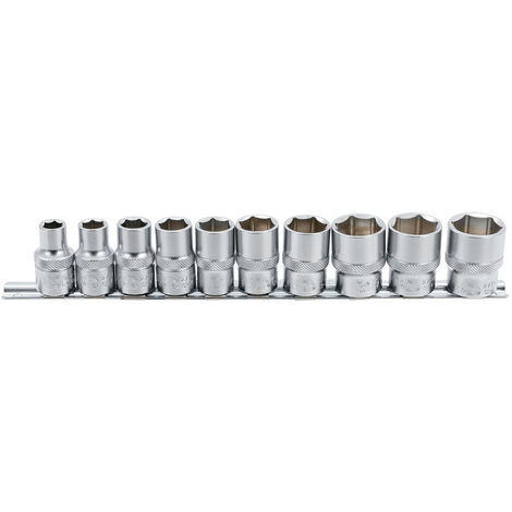 Bgs Technic – Jeu de 10 douilles 1/2' 6 pans – Acier chrome-vanadium – Traitement chromé mat – Pour clé carré – Dimensions de 3/8' à 15/16'