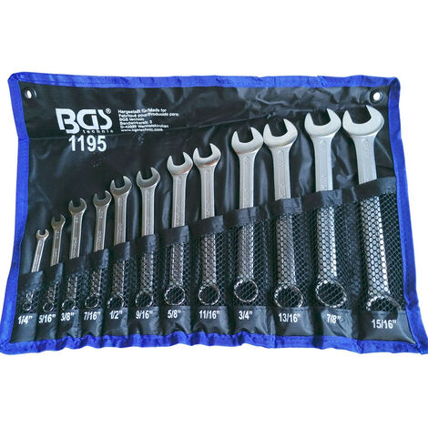 Bgs Technic – Jeu de 12 clés mixtes œil plates pouces US anglaises 1/4 à 15/16 – Acier chrome-vanadium – Pour véhicules anglo-saxons