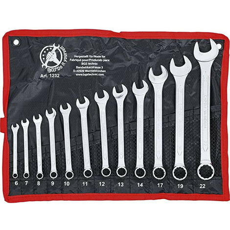 Bgs Technic – Jeu de 12 clés mixtes œil et plate 6-22 mm – Acier chrome-vanadium – Sac roulé en tétron avec œillets de fixation