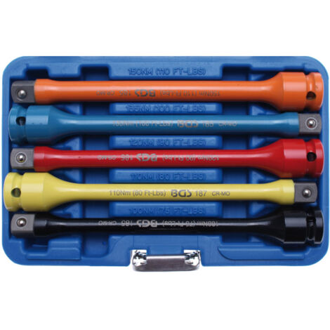 Bgs Technic – Jeu de 5 rallonges à torsion 100-150Nm – Limiteur de couple – Longueur 195mm – Carré 1/2 pour clé à choc