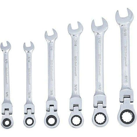 Bgs Technic – Jeu de 6 clés mixtes à cliquet réversibles – Tête flexible 180° – Angle de reprise 5° – 72 dents pour accès en espaces confinés