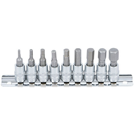 Bgs Technic – Jeu de 9 douilles à embouts hexagonaux mâles 1/4' – Dimensions 3/32 à 3/8' – Acier chrome-vanadium – Traitement chromé mat