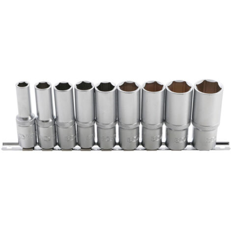Bgs Technic – Jeu de 9 douilles profondes 6 pans 10-24 mm – Acier chrome vanadium – Entraînement carré 1/2 – Cannelures pour confort de travail