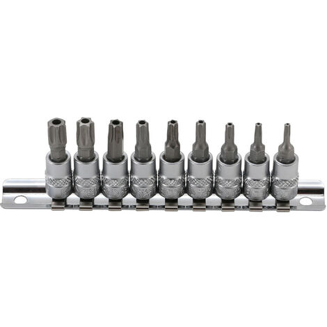 Bgs Technic – Jeu de 9 douilles Torx mâles percés T10 à T50 – Acier chrome-vanadium – Pour cliquet 1/4' – Rail de rangement inclus