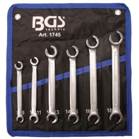 Bgs Technic – Jeu de clés à tuyauter 6 pièces 8 x 9 mm – Acier chrome-vanadium – Accès dans espaces restreints – Pour montage tuyaux de frein