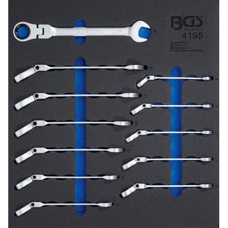 Bgs Technic – Jeu de clés mixtes à cliquet coudables 8-19 mm – 12 pièces en acier chrome-vanadium – Denture fine pour espaces confinés