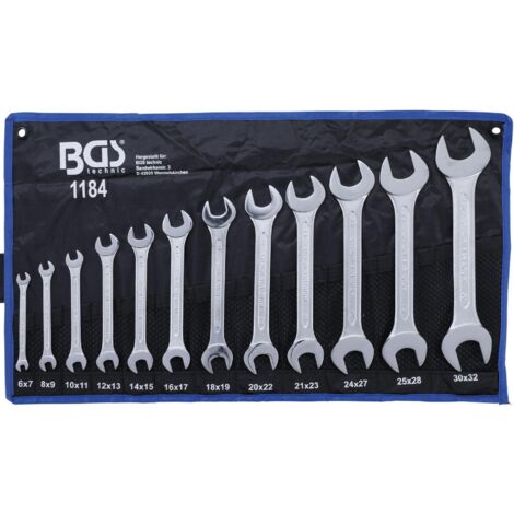 Bgs Technic – Jeu de clés plates en acier chrome vanadium 6x7 à 30x32 mm – Têtes polies pour accès facile – Lot de 12 clés