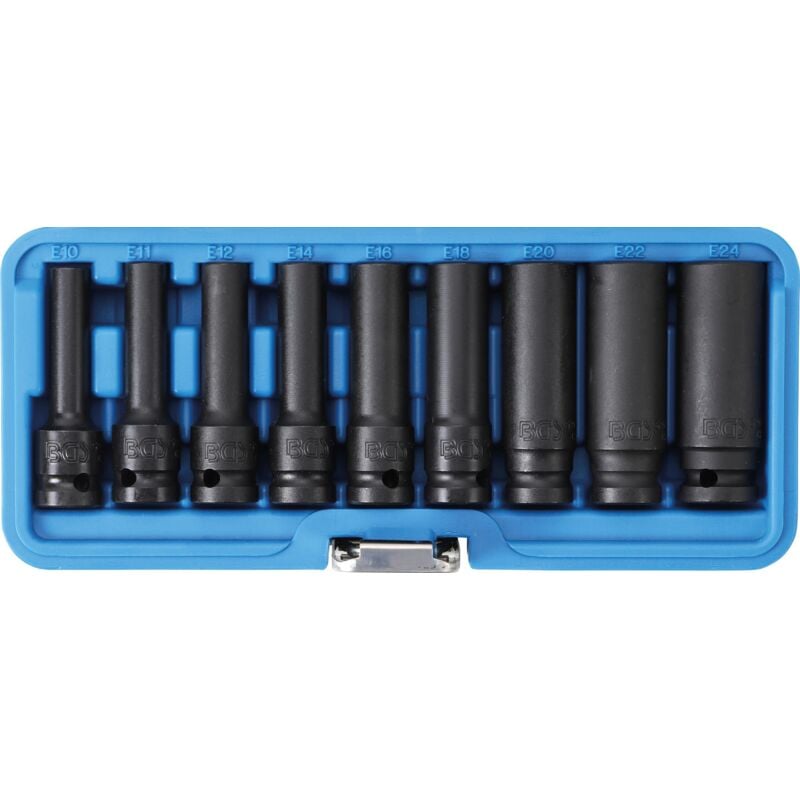 Jeu de douilles à choc, profil E, longues 12,5 mm (1/2") E10 - E24 9 pièces