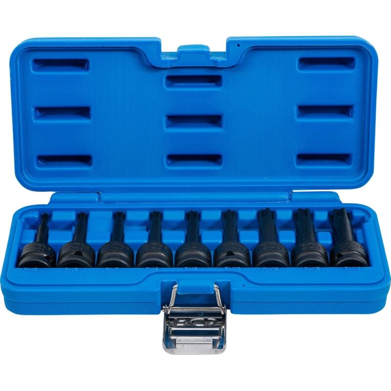 Jeu de douilles à embouts à choc 12,5 mm (1/2') Profil cannelé (pour Ribe) M5 - M14 9 pièces