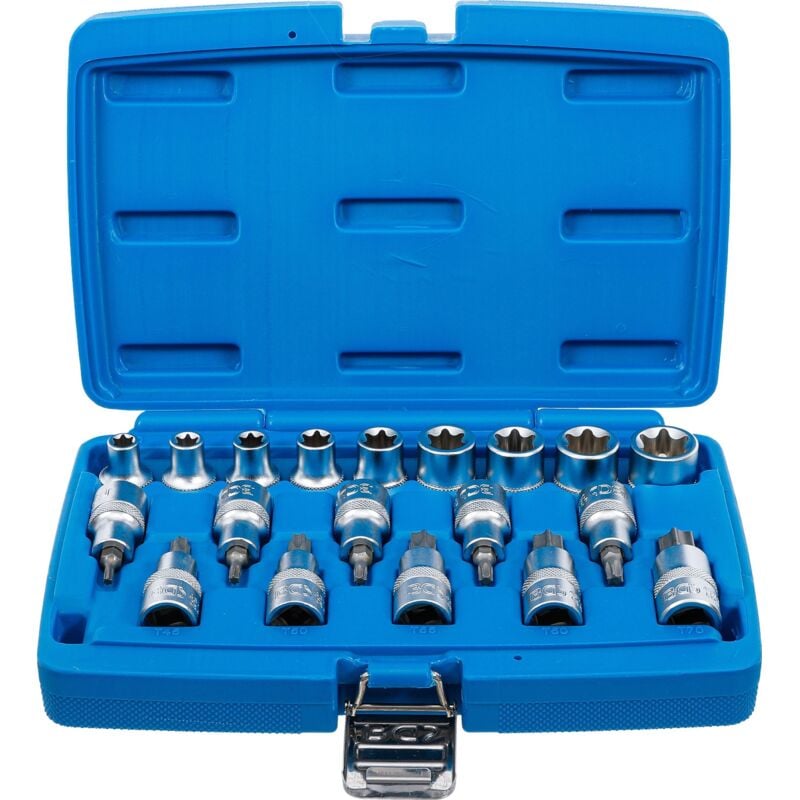 Jeu de douilles à embouts / de clé à douille 12,5 mm (1/2') Profil E/profil t (pour Torx)/Profil e 19 pièces
