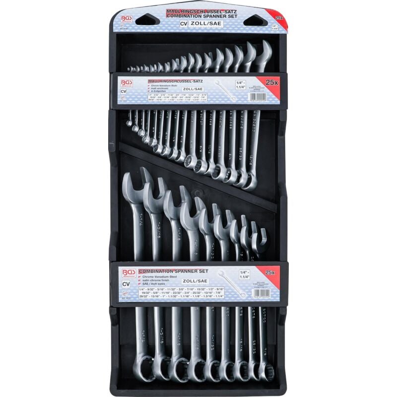 

Juego de llaves combinadas | medidas en pulgadas | 1/4' - 1.1/4' | 25 piezas - Bgs Technic