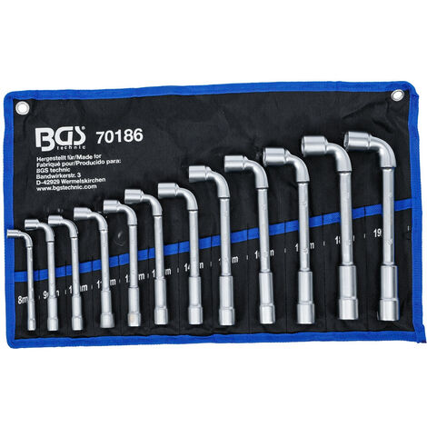 Bgs Technic – Kit de 12 clés à pipe 6 pans 8-19mm – Acier chrome-vanadium – Débouché profond pour serrage optimal – Sac roulé inclus