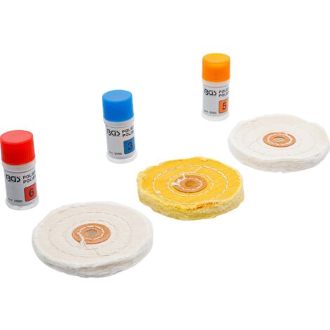 Bgs Technic – Kit de polissage pour métaux doux – 7 pièces – 3 disques et 3 pâtes pour finition laiton, étain, cuivre, aluminium – Compatible perceuse