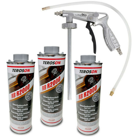 Bgs Technic – Lot de 1 pistolet pneumatique et 3 cartouches 1kg anti-gravillons TEROSON RB R2000 gris – Application sur métaux et surfaces peintes