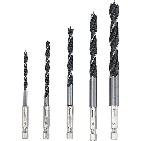 Bgs Technic – Lot de 5 mèches à bois 4-10 mm 6 pans 1/4 – Poinçons de centrage pour perçage précis – Tranchant épaulé pour performance de coupe