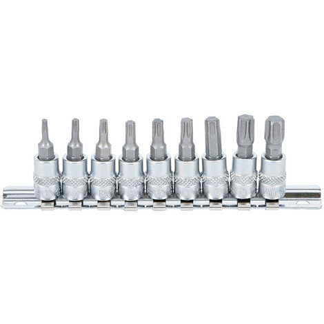 Bgs Technic – Lot de 9 douilles à embouts torx mâles T10 à T50 – Acier chrome-vanadium – Cannelure sur rail métal – Carré 1/4'