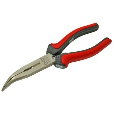 Bgs Technic – Pince à bec demi rond coudé 338 – Longueur 200 mm – Acier trempé – Poignée bi-matière ergonomique – Finition verni mat