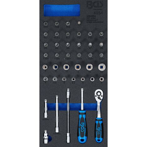 BGS Vassoio per auto 1/3: set di prese / 6,3 mm (1/4") / 41 pezzi