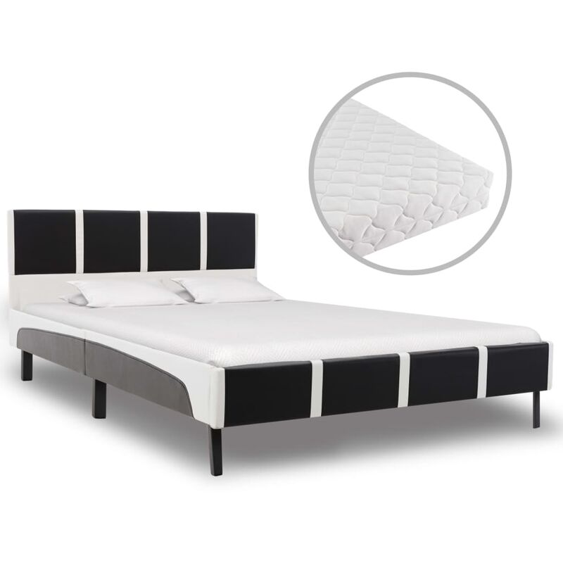 

Rogal Home&Deco Cama con colchón cuero sintético blanco y negro 140x200 cm