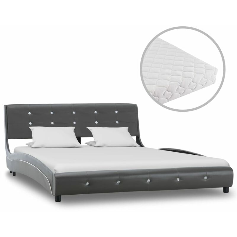 

Rogal Home&Deco Cama con colchón cuero sintético gris 140x200 cm