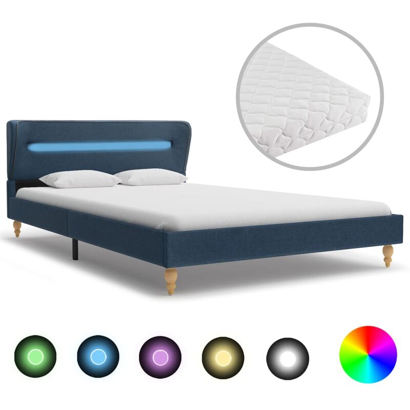 

Rogal Home&Deco Cama con LED y colchón tela azul 140x200 cm