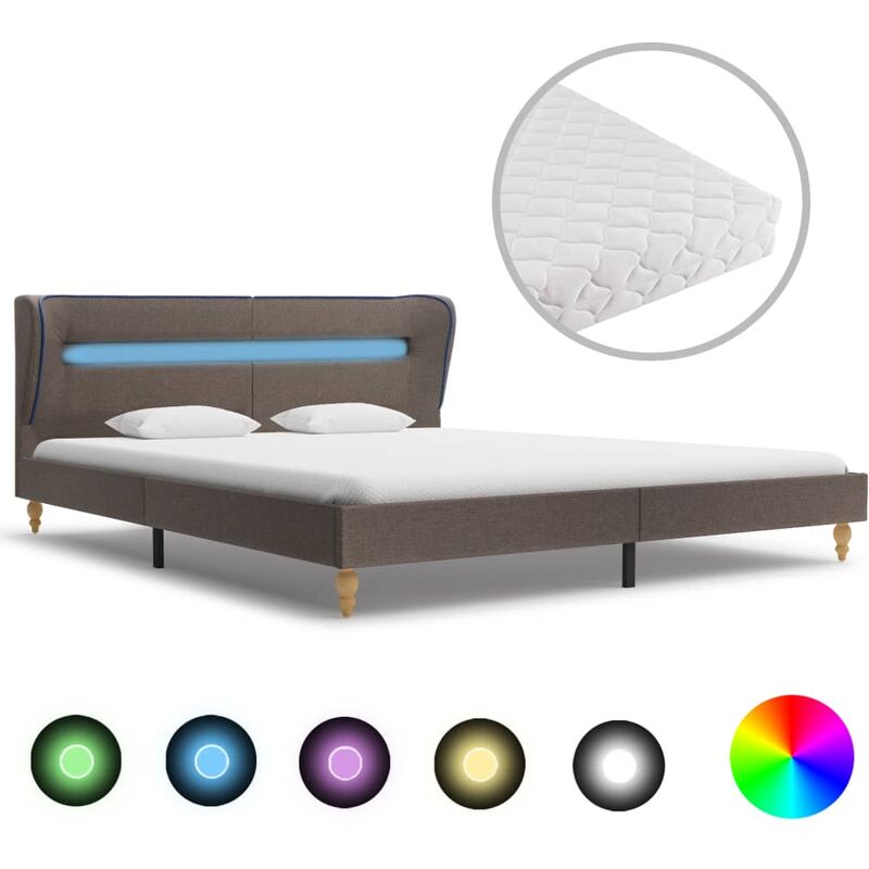 

Rogal Home&Deco Cama con LED y colchón tela gris topo 160x200 cm